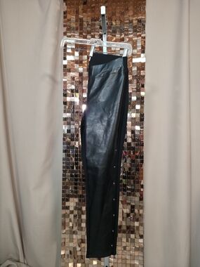 Laura Petites Faux Leather & Knit Panel Pants | Black Studded Accents | Size 4